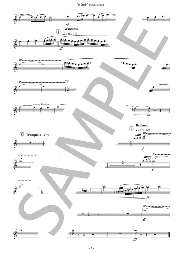【吹奏楽】前奏曲「in Just-」（パート譜：Flute 2) 作曲：正門研一 (正門 研一) / 吹奏楽パート その他 - サンプル譜面 2/2