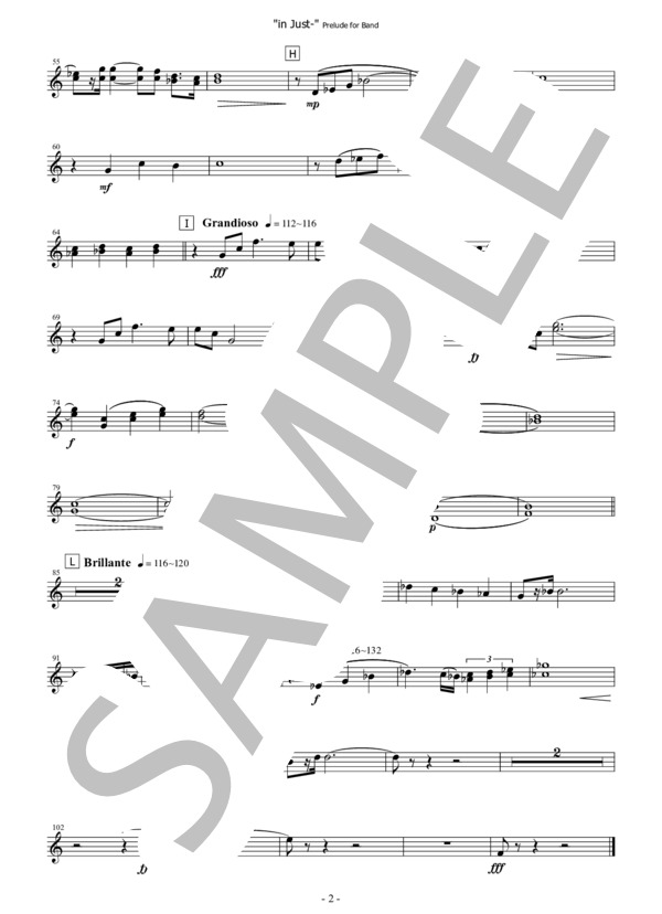 【吹奏楽】前奏曲「in Just-」（パート譜：F Horn 1-2) 作曲：正門研一 (正門 研一) / 吹奏楽パート その他 - サンプル譜面 2/2