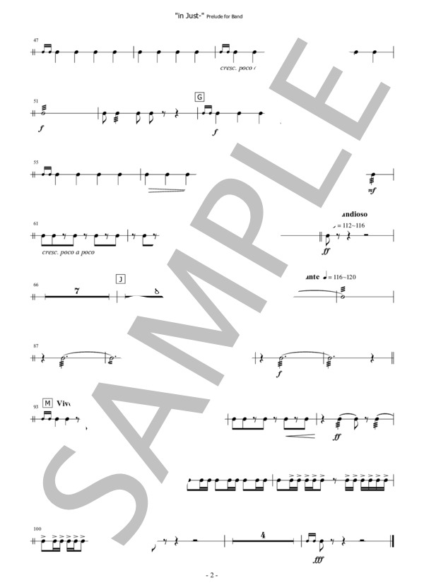【吹奏楽】前奏曲「in Just-」（パート譜：Snare Drum) 作曲：正門研一 (正門 研一) / 吹奏楽パート その他 - サンプル譜面 2/2