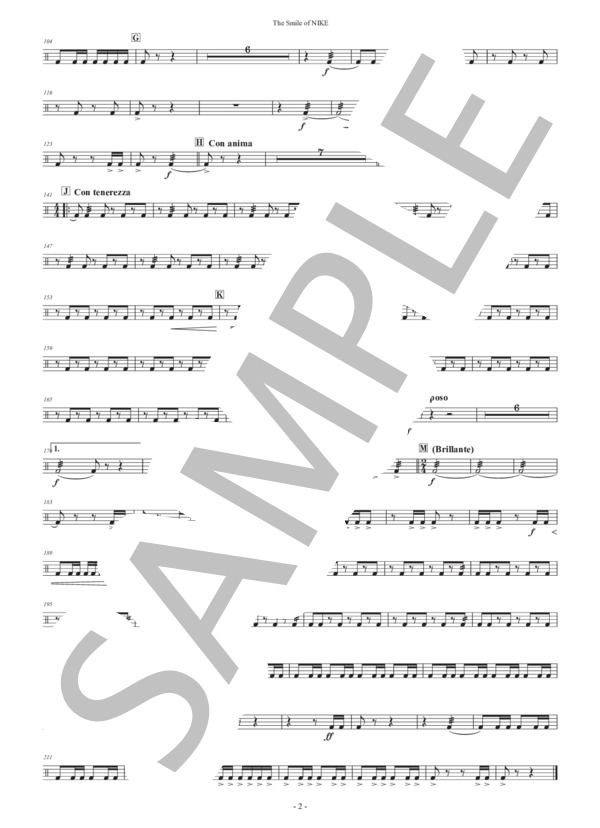 【吹奏楽】メモリアル・マーチ「ニケの微笑み」（パート譜：Snare Drum) 作曲：正門研一 (正門 研一) / 吹奏楽パート その他 - サンプル譜面 2/2
