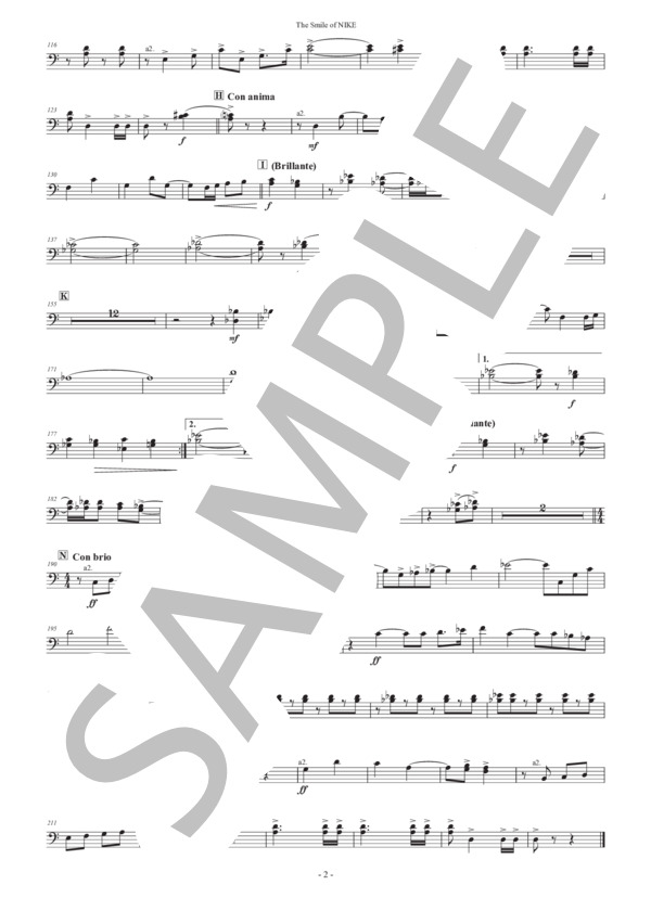 【吹奏楽】メモリアル・マーチ「ニケの微笑み」（パート譜：Trombones 1&2) 作曲：正門研一 (正門 研一) / 吹奏楽パート その他 - サンプル譜面 2/2