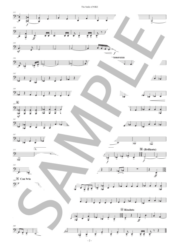 【吹奏楽】メモリアル・マーチ「ニケの微笑み」（パート譜：Basses) 作曲：正門研一 (正門 研一) / 吹奏楽パート その他 - サンプル譜面 2/2