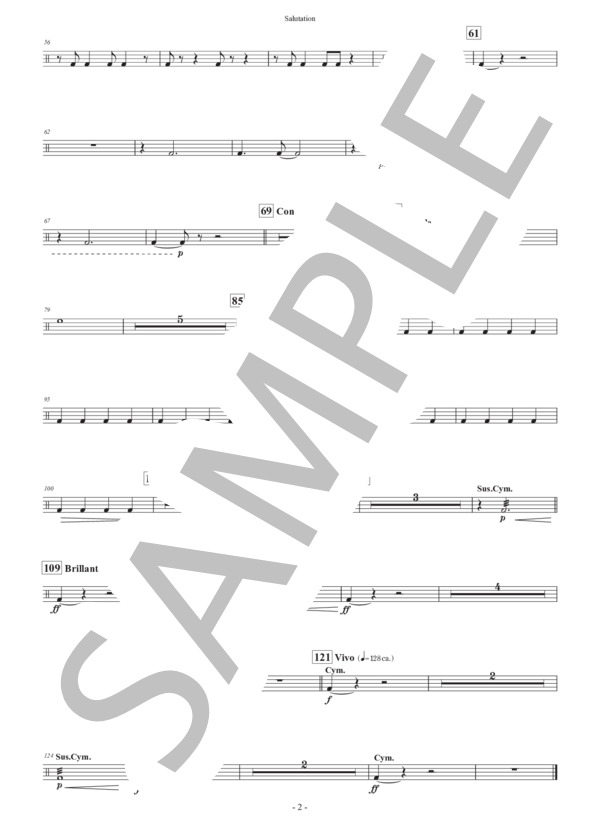 【吹奏楽】行進曲「サリューテイション」（パート譜：Cymbals, Suspended Cymbal & Triangle) 作曲：正門研一 (正門 研一) / 吹奏楽パート その他 - サンプル譜面 2/2