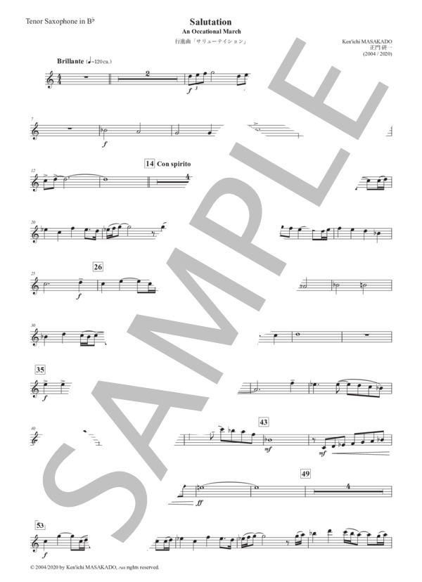 【吹奏楽】行進曲「サリューテイション」（パート譜：Tenor Saxophone) 作曲：正門研一 (正門 研一) / 吹奏楽パート その他 - サンプル譜面 1/2