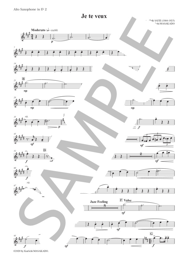 （パート譜：Alto Saxophone in E♭ 2)ジュ・トゥ・ヴ 作曲：エリック・サティ 編曲：正門研一 / 吹奏楽パート その他 - サンプル譜面 1/2
