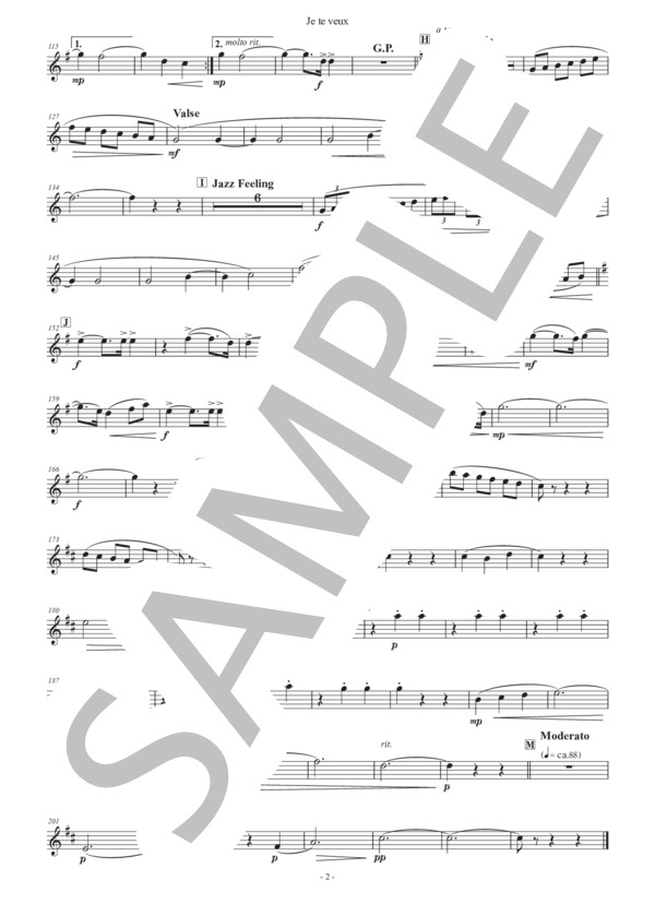 （パート譜：Clarinet in B♭ 2)ジュ・トゥ・ヴ 作曲：エリック・サティ 編曲：正門研一 / 吹奏楽パート その他 - サンプル譜面 2/2