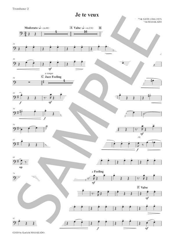 （パート譜：Trombone 2)ジュ・トゥ・ヴ 作曲：エリック・サティ 編曲：正門研一 / 吹奏楽パート その他 - サンプル譜面 1/2