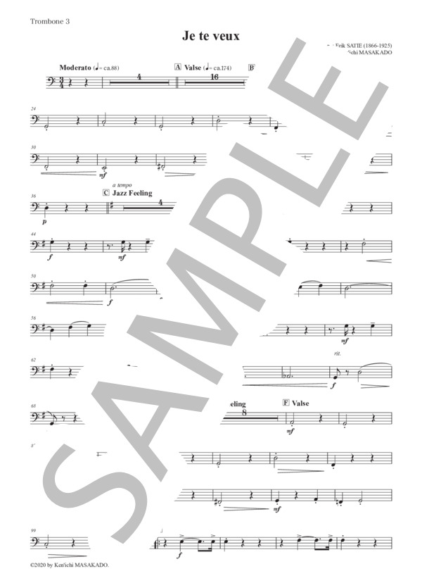 （パート譜：Trombone 3)ジュ・トゥ・ヴ 作曲：エリック・サティ 編曲：正門研一 / 吹奏楽パート その他 - サンプル譜面 1/2