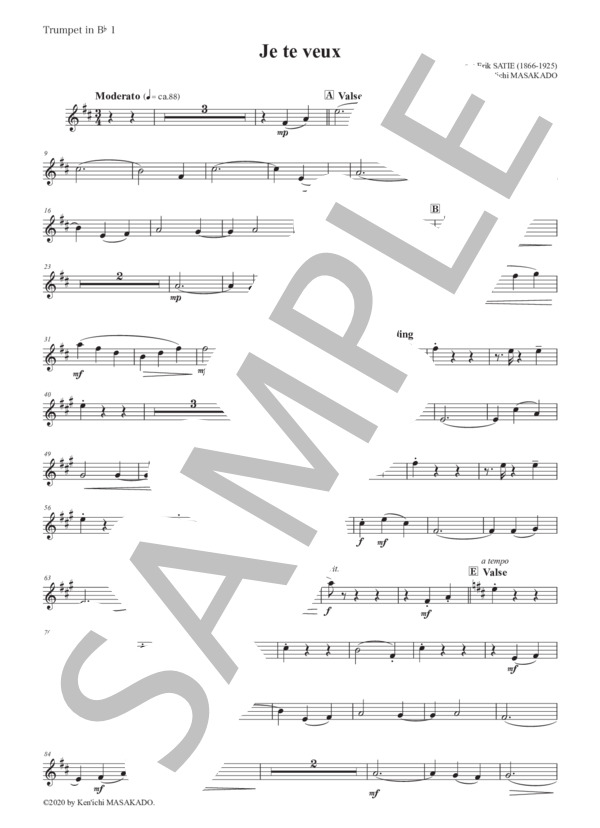 （パート譜：Trumpet in B♭ 1)ジュ・トゥ・ヴ 作曲：エリック・サティ 編曲：正門研一 / 吹奏楽パート その他 - サンプル譜面 1/2