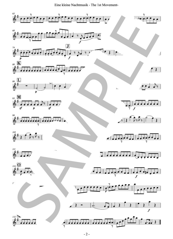 【フレキシブル4重奏】「アイネ・クライネ・ナハトムジーク」第一楽章（管楽合奏版）（パート譜：Part. III Bb T. Sax) 作曲：モーツァルト 編曲：小國晃一郎 (ヴォルフガング・アマデウス・モーツァルト) / アンサンブルパート その他 - サンプル譜面 2/2