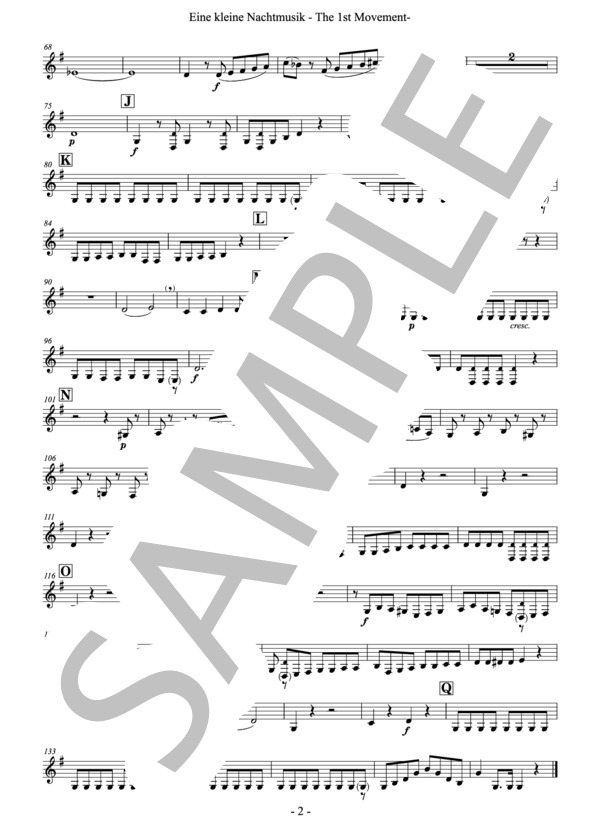 【フレキシブル4重奏】「アイネ・クライネ・ナハトムジーク」第一楽章（管楽合奏版）（パート譜：Part. IV Bb B. Cl) 作曲：モーツァルト 編曲：小國晃一郎 (ヴォルフガング・アマデウス・モーツァルト) / アンサンブルパート その他 - サンプル譜面 2/2