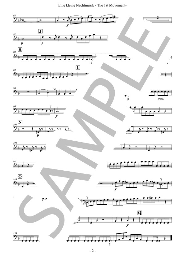 【フレキシブル4重奏】「アイネ・クライネ・ナハトムジーク」第一楽章（管楽合奏版）（パート譜：Part. IV Cb) 作曲：モーツァルト 編曲：小國晃一郎 (ヴォルフガング・アマデウス・モーツァルト) / アンサンブルパート その他 - サンプル譜面 2/2