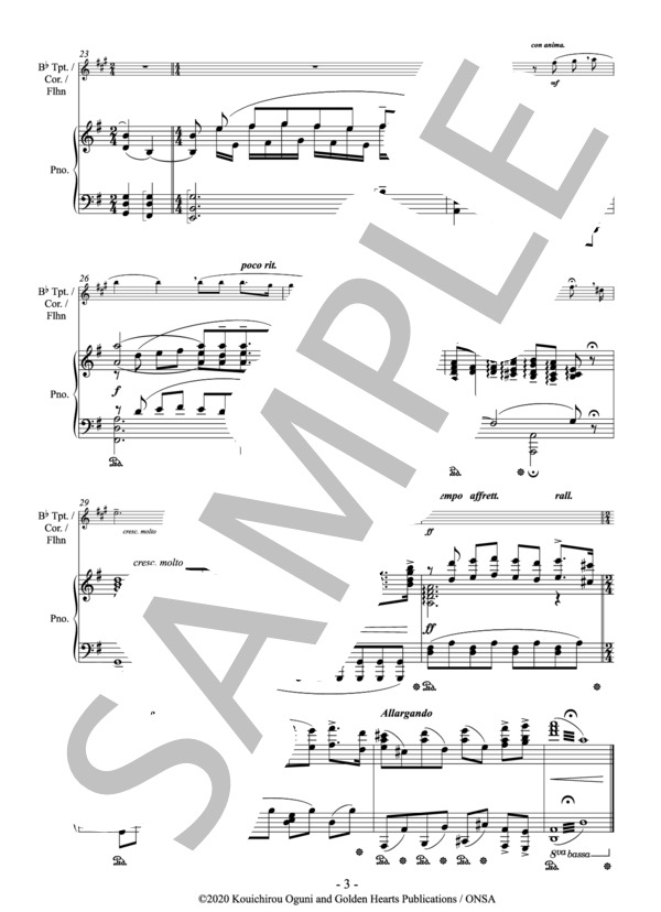 誰も寝てはならぬ 独奏楽器とピアノのための(Bb Trumpet  /  Cornet  /  Flugelhorn) 作曲：プッチーニ 編曲：小國晃一郎 (ジャコモ・プッチーニ) / アンサンブルピアノ＋他楽器 その他 - サンプル譜面 4/5