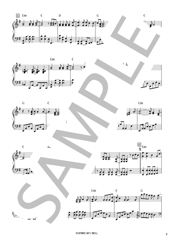 DAYBREAK'S BELL (L'Arc〜en〜Ciel) / ピアノソロ 初〜中級 - サンプル譜面 2/4
