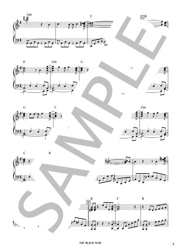 THE BLACK ROSE (L'Arc〜en〜Ciel) / ピアノソロ 初〜中級 - サンプル譜面 2/5