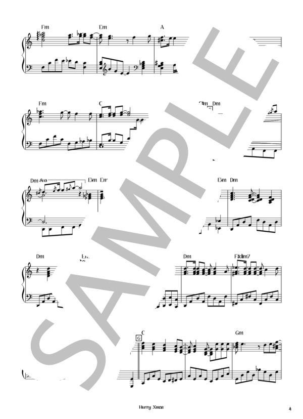 Hurry Xmas (L'Arc〜en〜Ciel) / ピアノソロ 初〜中級 - サンプル譜面 4/5