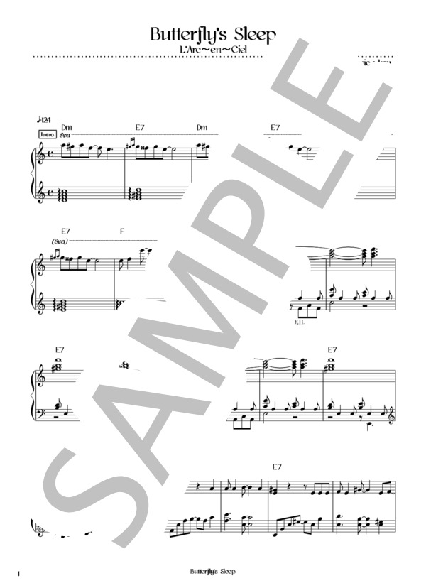 Butterfly's Sleep (L'Arc〜en〜Ciel) / ピアノソロ 初〜中級 - サンプル譜面 1/5
