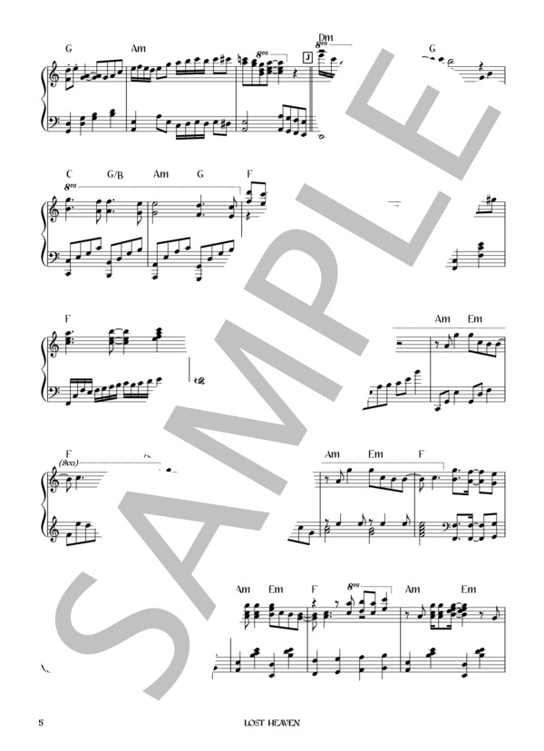 LOST HEAVEN (L'Arc〜en〜Ciel) / ピアノソロ 初〜中級 - サンプル譜面 5/5