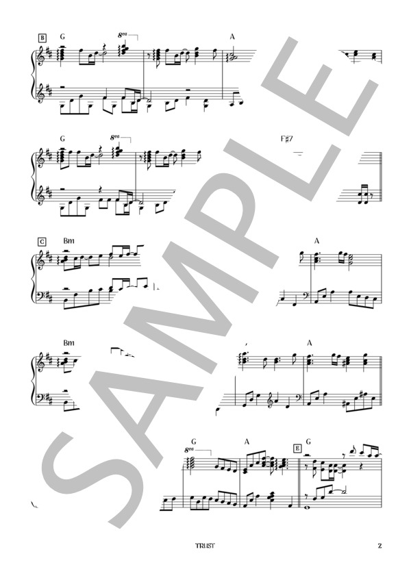 TRUST (L’Arc～en～Ciel) / ピアノソロ 初〜中級 - サンプル譜面 2/5