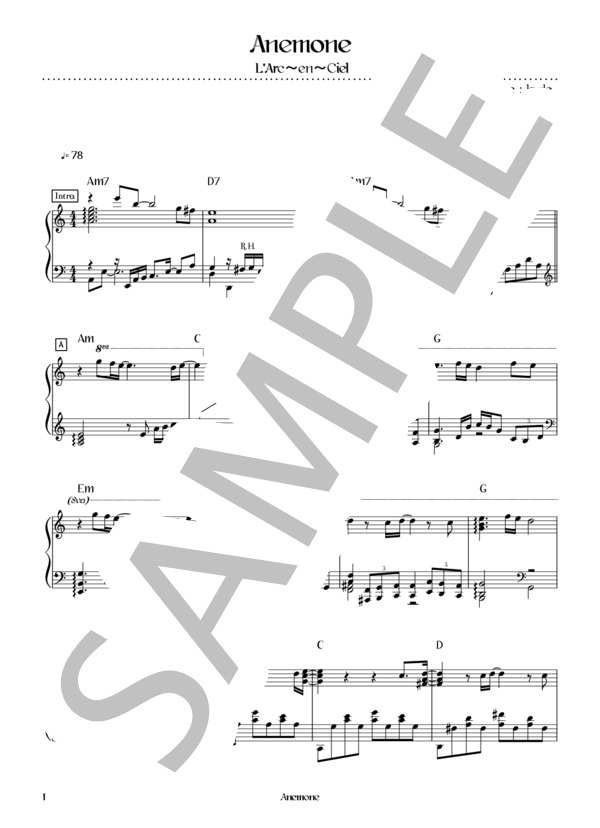 楽譜】Anemone / L'Arc〜en〜Ciel (ピアノソロ / 初〜中級) - Piascore