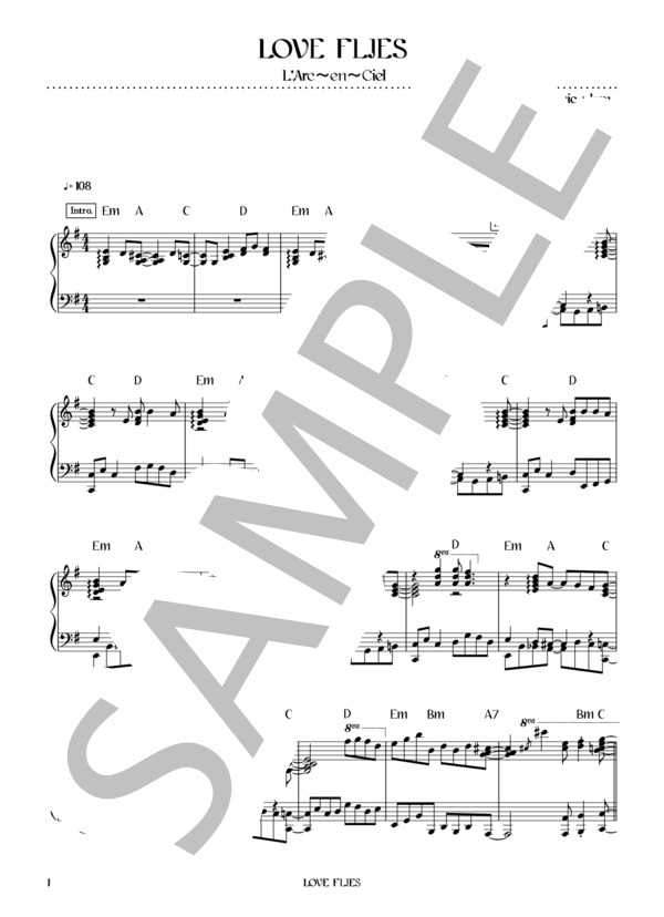 LOVE FLIES (L'Arc〜en〜Ciel) / ピアノソロ 初〜中級 - サンプル譜面 1/5