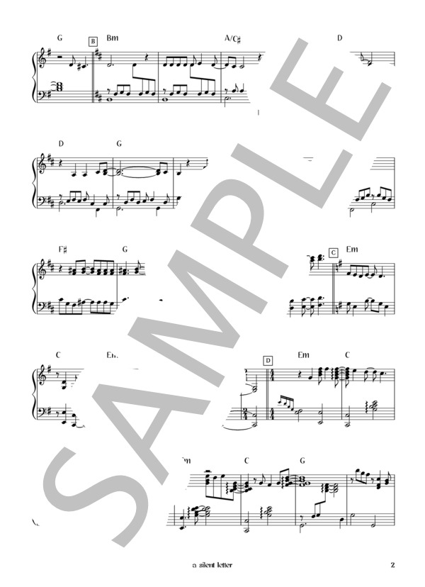 a silent letter (L'Arc〜en〜Ciel) / ピアノソロ 初〜中級 - サンプル譜面 2/5