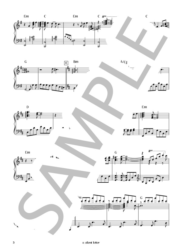 a silent letter (L'Arc〜en〜Ciel) / ピアノソロ 初〜中級 - サンプル譜面 3/5