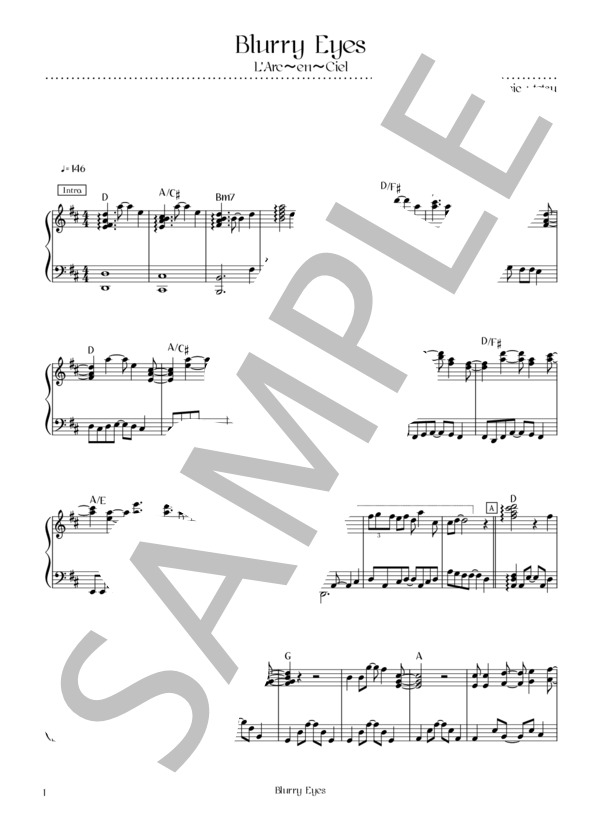 楽譜】Blurry Eyes / L'Arc～en～Ciel (ピアノソロ / 初〜中級
