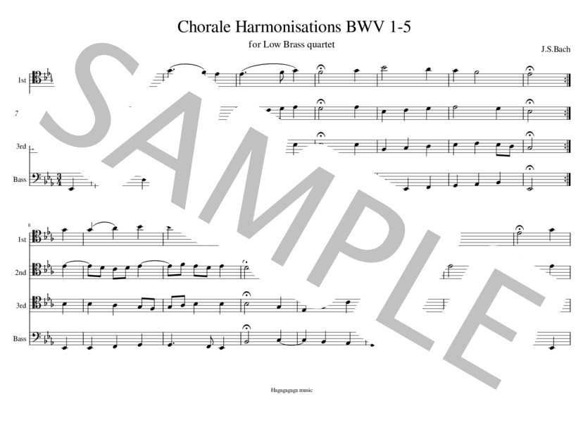 低音金管楽器のための「4声のコラール集」作品1-5 (ヨハン・セバスチャン・バッハ) / アンサンブル金管 中〜上級 - サンプル譜面 1/5