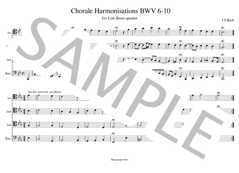低音金管楽器のための「4声のコラール集」作品6-10 (ヨハン・セバスチャン・バッハ) / アンサンブル金管 中〜上級 - サンプル譜面 1/5