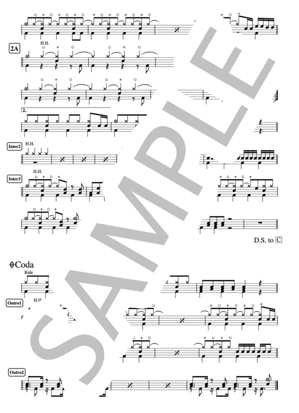 『羽』稲葉 浩志 ドラム譜 2ページ / その他 - サンプル譜面 2/2