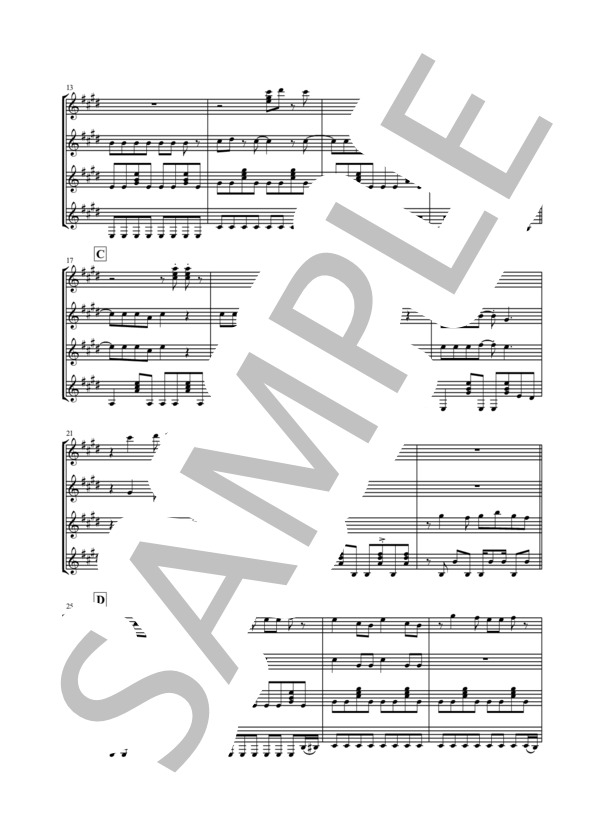 【ギター四重奏】おどるポンポコリン (織田 哲郎) / ギター室内楽 初〜中級 - サンプル譜面 2/5