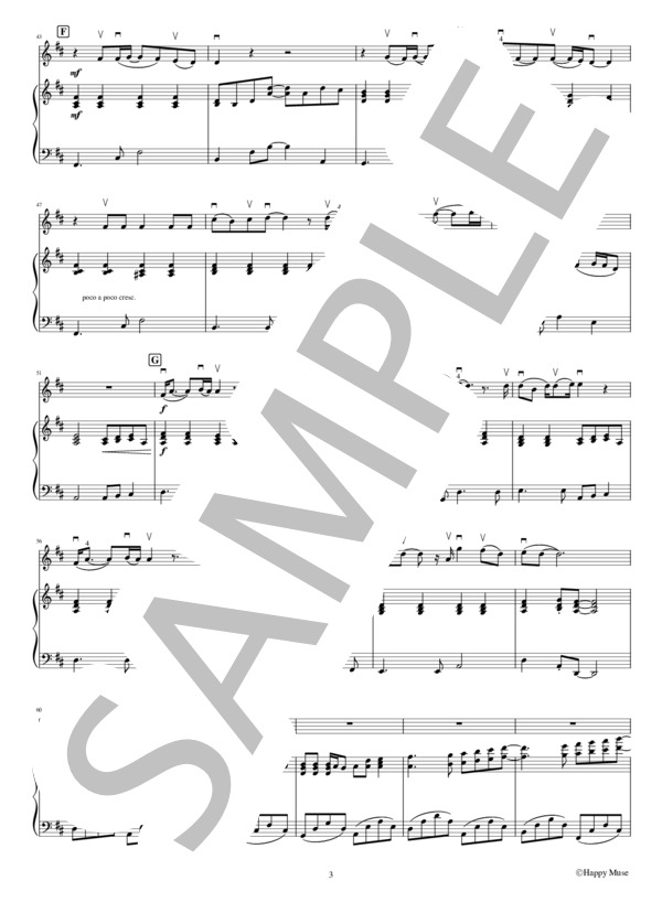 裸の心【ヴァイオリン】【ピアノ伴奏付き】 (あいみょん) / 初級 - サンプル譜面 3/5