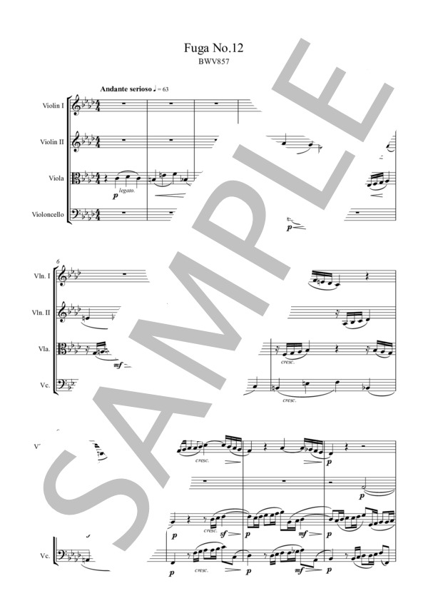 平均律クラヴィーア曲集 第12番 フーガ (ヨハン・セバスチャン・バッハ) / 弦楽四重奏 入門 - サンプル譜面 1/5