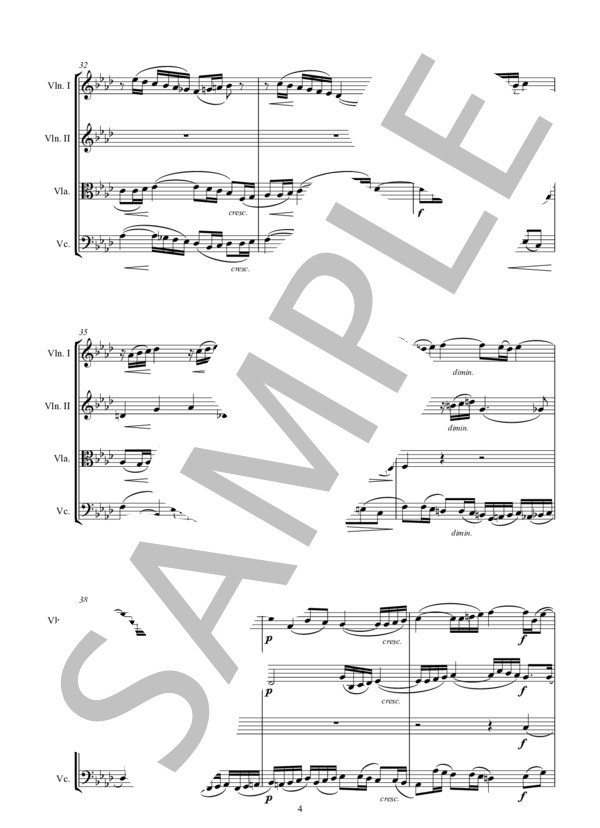 平均律クラヴィーア曲集 第12番 フーガ (ヨハン・セバスチャン・バッハ) / 弦楽四重奏 入門 - サンプル譜面 4/5