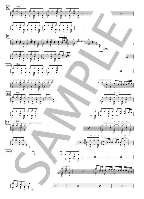 『HOTEL PACIFIC』サザンオールスターズ ドラム譜 3ページ / その他 - サンプル譜面 2/3