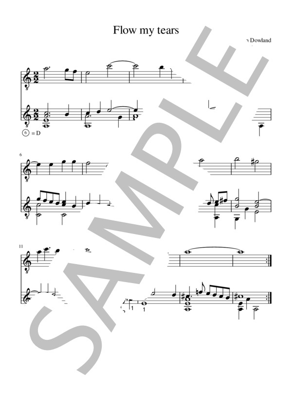 流れよわが涙 Flow my tears(J.ダウランド) ギターデュオアレンジ (ジョン・ダウランド) / 中〜上級 - サンプル譜面 1/5