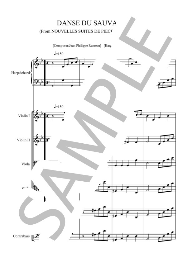 DANSE DU SAUVAGES (ジャン=フィリップ・ラモー) / アンサンブルピアノ＋他楽器 中〜上級 - サンプル譜面 1/5