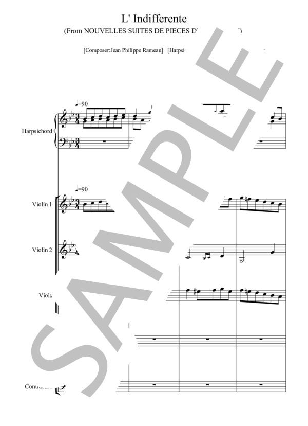 L' Indifferente (ジャン=フィリップ・ラモー) / アンサンブルピアノ＋他楽器 中〜上級 - サンプル譜面 1/5