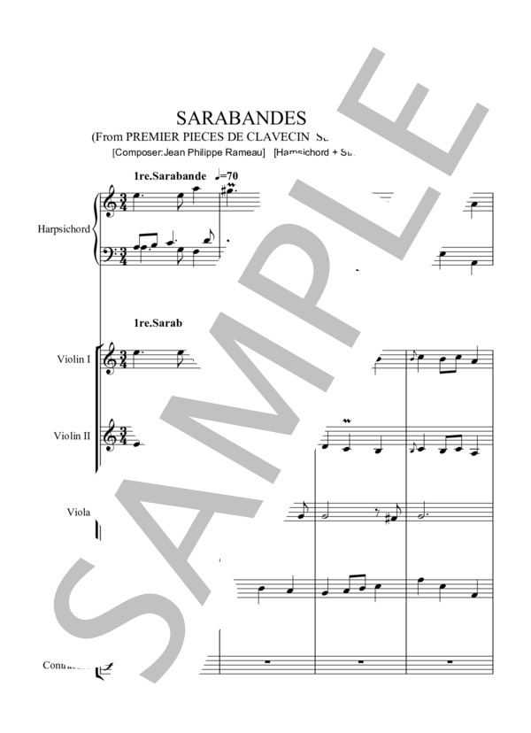 SARABANDE Ⅰ・Ⅱ (ジャン=フィリップ・ラモー) / アンサンブルピアノ＋他楽器 中〜上級 - サンプル譜面 1/5