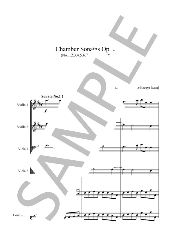 CHAMBER SONATA Op.2 No.1～12 for STRING ENSEMBLE in 6 PARTS 室内ソナタ 作品 2 全12曲 弦楽六重奏版 (ARCANGELO・CORELLI) / アンサンブル弦楽 中〜上級 - サンプル譜面 1/5