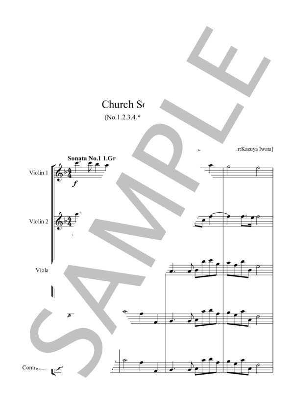 CHURCH SONATA Op.3 No.1～12 No.1～12 for STRING ENSEMBLE in 5 PARTS コレルリ：教会ソナタ 作品3 全12曲 弦楽五重奏版 (ARCANGELO・CORELLI) / アンサンブル弦楽 中〜上級 - サンプル譜面 1/5