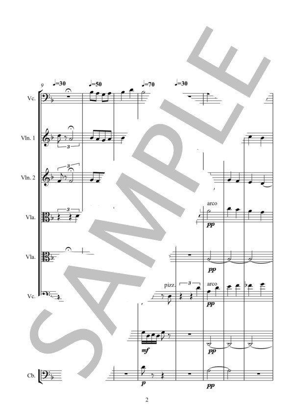 ①   /   4 恋人の婚礼の時 歌曲「さすらう若人の歌」から第1曲目 for Violoncello Solo ＋ STRING ENSEMBLE チェロと弦楽アンサンブル版 (グスタフ・マーラー) / アンサンブル弦楽 中〜上級 - サンプル譜面 2/5