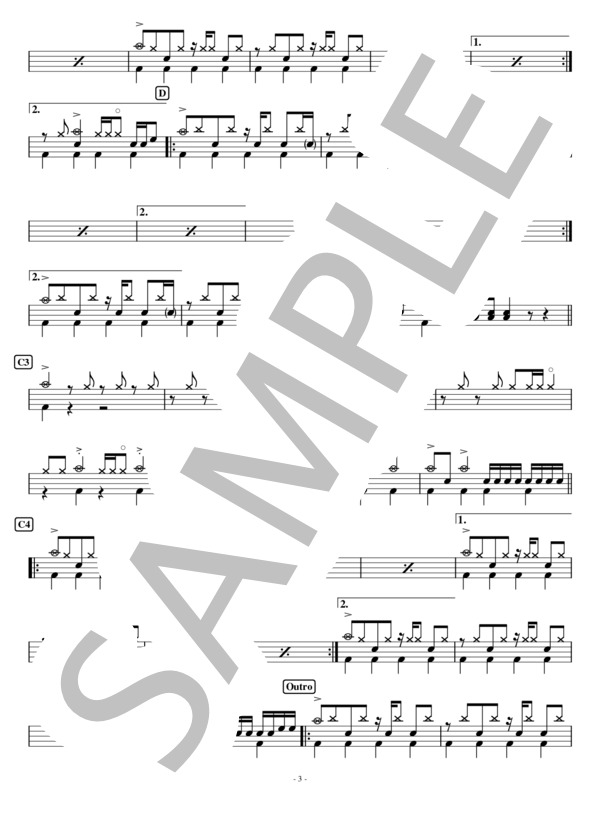 【完コピ】高嶺の花子さん  /  back number【ドラム】 / 中級 - サンプル譜面 3/4