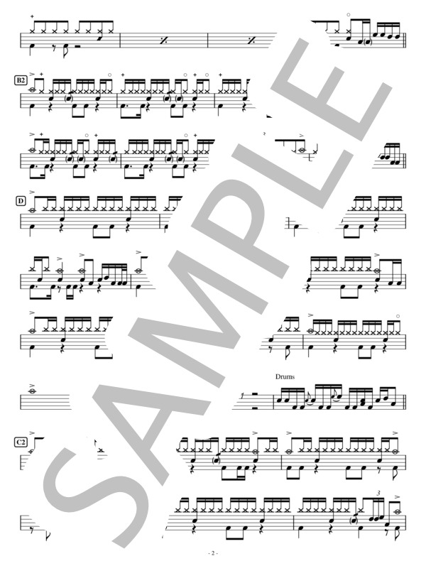 【完コピ】炎 - 鬼滅の刃  /  LiSA【ドラム】 / 中級 - サンプル譜面 2/3