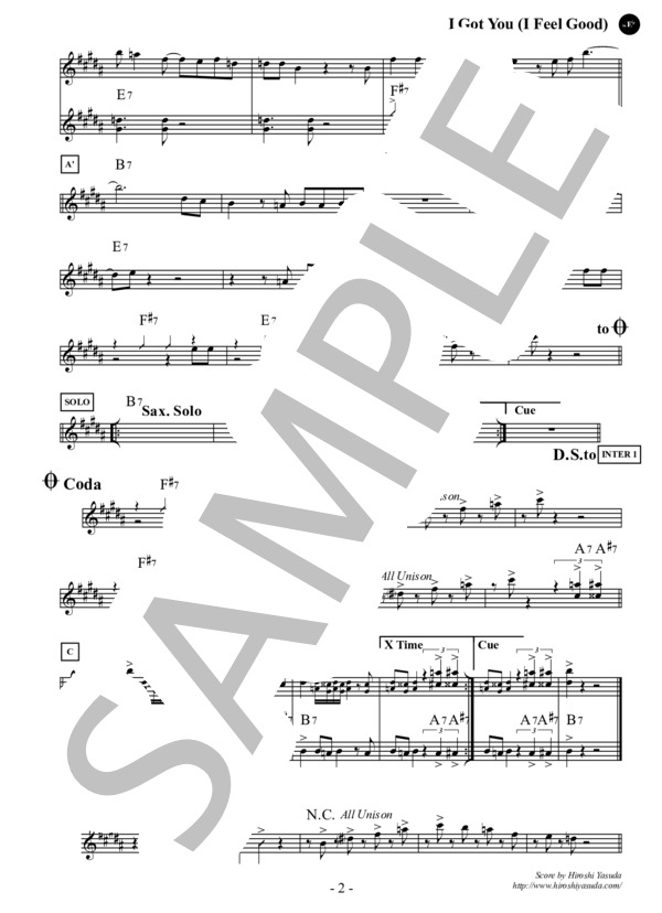 I Got You (I Feel Good) (Key=D) in E♭ / アイ・ガット・ユー（アイ・フィール・グッド) / ファンク＆ソウル・スタンダード・ライブラリ (Sheet Music) (ジェームス・ブラウン) / アルトサックス 中級 - サンプル譜面 2/2