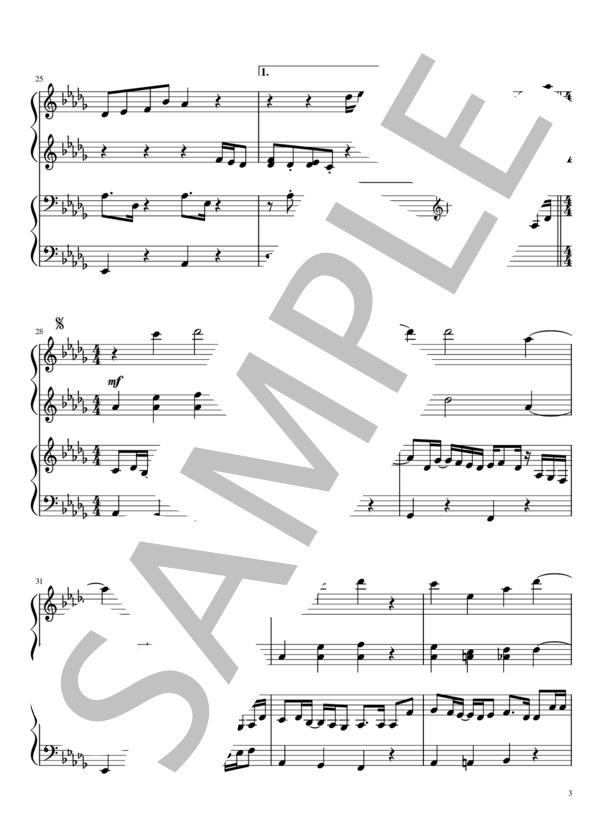 [動画有]Gravity(ピアノ連弾) / BUMP OF CHICKEN「アニメ映画:思い思われふりふられ」主題歌 / 初〜中級 - サンプル譜面 3/5