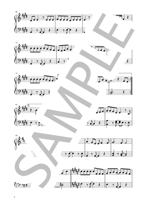 [動画有]ペダル無しで弾ける（原調）「ぎゅっと。」 (もさを。) / ピアノソロ 初級 - サンプル譜面 4/5