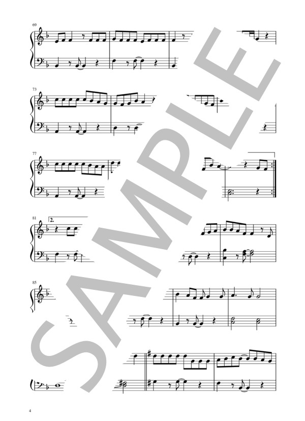 [動画有]ぎゅっと。（♭1つ簡単調） (もさを。) / ピアノソロ 入門 - サンプル譜面 4/5