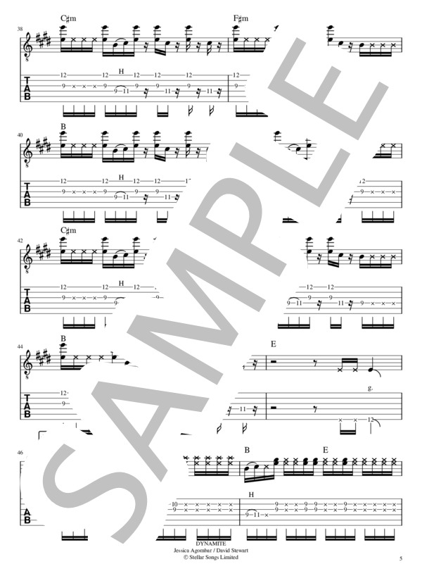 Dynamite リードギター (防弾少年団（BTS）) / エレキギター 入門 - サンプル譜面 5/5